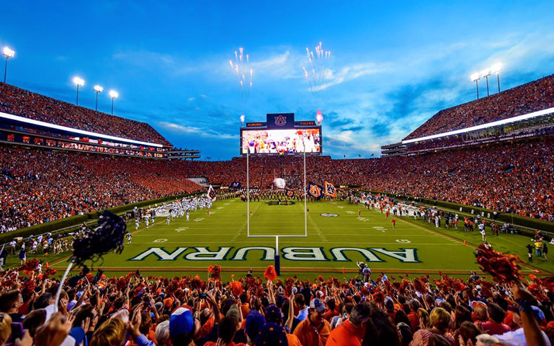 Stadium view looking at scoreboard